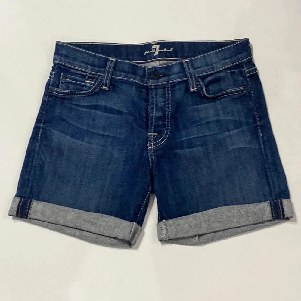7 For All Mankind Blue Button Fly Cuffed Jeans Size 24